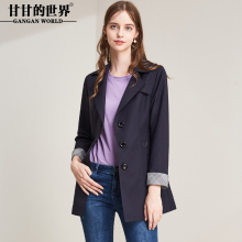 甘甘的世界2018秋装新款显瘦西装领单排扣中长款直筒风衣女图片