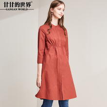 甘甘的世界2018秋季新款七分袖风衣女中长款薄款松紧腰显瘦外套图片