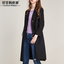 甘甘的世界2018秋季新款中长款韩版抽绳风衣女单排扣显瘦外套图片
