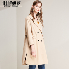 甘甘的世界2018秋季新款中长款宽松休闲风衣女双排扣外套图片