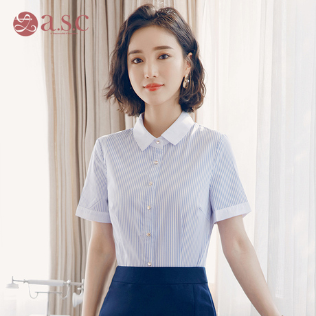 艾尚臣衬衫女2018新款条纹衬衣通勤工作服面试正装女公务员上衣夏商品大图