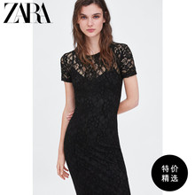ZARA新款 TRF女装 时尚气质黑色修身镂空蕾丝连衣裙 02878304800