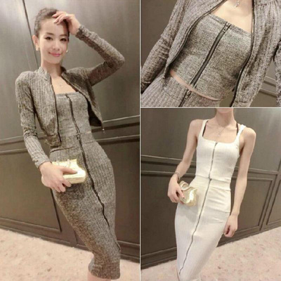 2018秋季新款性感夜店女装针织女人味紧身包臀连衣裙时尚套装气质