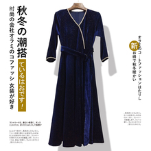 2018秋季新款 口镶砖A字裙子 连衣裙女V领袖 直播价