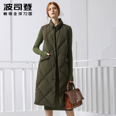 波司登白鹅绒2017直筒时尚长款保暖立领羽绒马甲女秋冬B70133014商品大图
