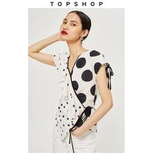 TOPSHOP 不规则波点花边领口侧系带不对称底摆女士上衣13C04NMUL