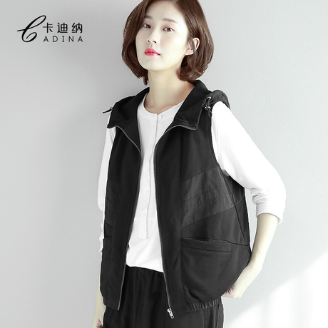 大码女装春秋休闲连帽马甲外套女2018秋装新款韩版学生马夹背心潮商品大图