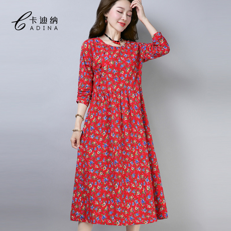 中老年人衣服春秋显瘦遮肚碎花连衣裙2018秋装新款复古打底长裙子商品大图