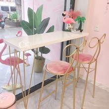 北欧靠墙吧台桌 ins甜品店高吧桌椅组合 网红店少女心吧台桌椅