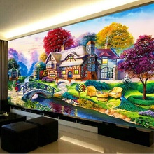 线绣客厅大幅欧式花园小屋卧室风景画满绣 蒙娜丽莎十字绣2019新款