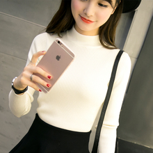 修身 2019新款 紧身针织打底衫 内搭上衣薄款 半高领白色毛衣女士春装