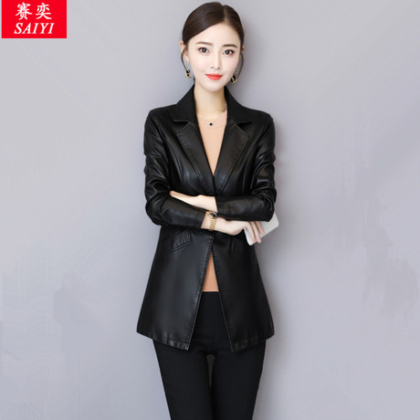 赛奕PU皮衣女短款2018秋季新款女装韩版修身欧洲站机车小西装外套商品大图