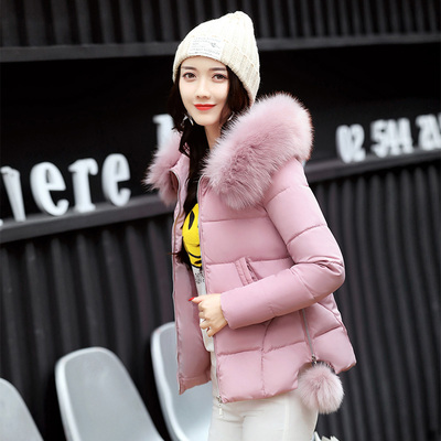 韩国大毛领棉衣女短款韩版百搭修身连帽学生外套反季清仓棉服