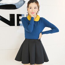 2018秋装新款韩版女装针织衫 甜美修身显瘦百搭 娃娃领套头衬衫图片