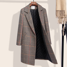 秋冬季毛呢外套女装2018新款中长款韩版夹棉加厚妮子千鸟格子大衣图片