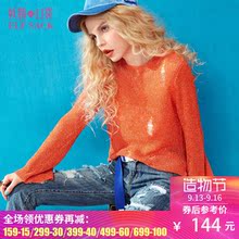 妖精的口袋理直气壮秋装破洞前短后长金银混纱套头毛衣女图片