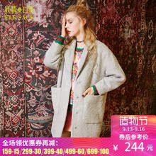妖精的口袋飞行员火车2016冬装新款翻领长毛毛呢外套女中长款大衣图片
