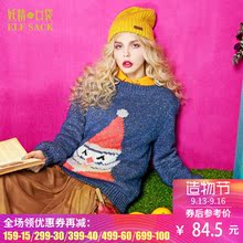妖精的口袋凌晨被窝里 冬装圣诞老人提花纱线套头毛衣女中长款图片