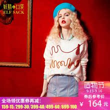 妖精的口袋晴朗心情 冬装彩色织带装饰落肩圆领套头毛衣女宽松图片