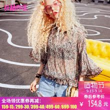 妖精的口袋旗舰店夏装2018新款碎花荷叶边短款宽松chic雪纺衫女薄图片