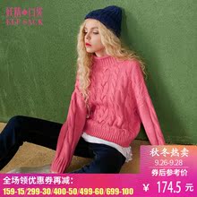妖精的口袋旗舰店秋冬装新款复古宽松纯色小高领毛衣女短款图片