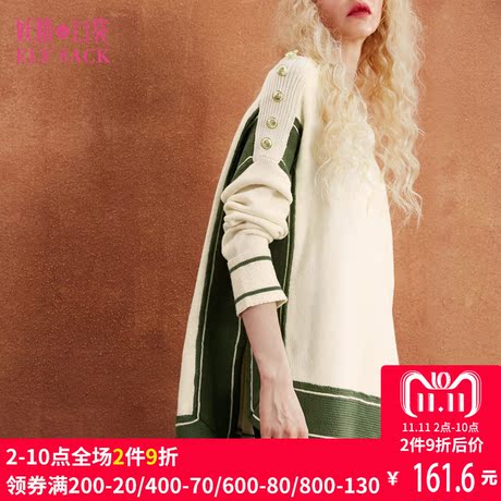 妖精的口袋秋装圆领纽扣装饰宽松毛衣女套头慵懒 纽扣翻篇商品大图