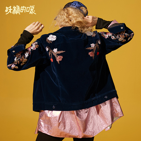 妖精的口袋早秋上衣女潮秋季宽松秋装2018新款绣花基础外套女短款商品大图
