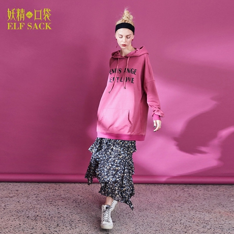 妖精的口袋旗舰店秋装2018新款性感露肩宽松连帽ins卫衣女套头商品大图