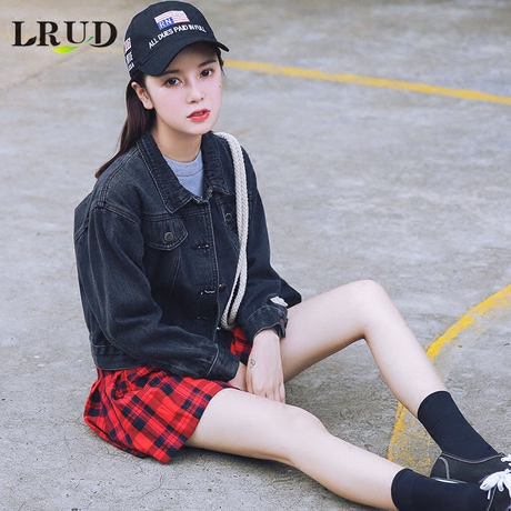 LRUD2017秋装女装新款韩版宽松牛仔外套女学生黑色BF风短外套上衣商品大图