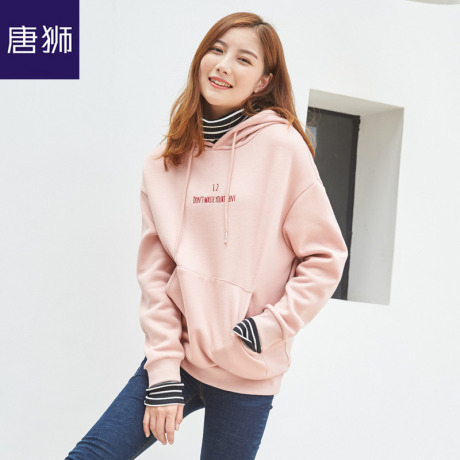 唐狮旗舰店2018新款卫衣女假两件带帽加绒卫衣秋冬款休闲宽松商品大图