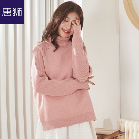 唐狮旗舰店2018冬装新款毛衣女高领净色毛衫宽松针织衫休闲潮商品大图