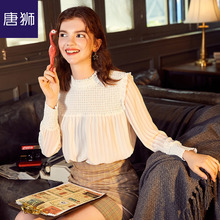 唐狮2018秋装新款女衬衫韩版长袖白色衬衣女复古雪纺荷叶边上衣潮图片