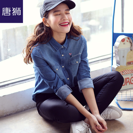 唐狮旗舰店牛仔衬衣女ins韩版长袖休闲衬衫港风复古学生秋装商品大图