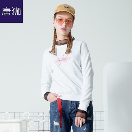 唐狮2018秋装新款卫衣女纯色印花圆领套头卫衣韩版长袖休闲学生潮商品大图
