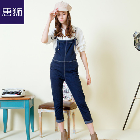 唐狮旗舰店2018秋新款牛仔裤女青年弹力原色牛仔背带裤小脚裤商品大图