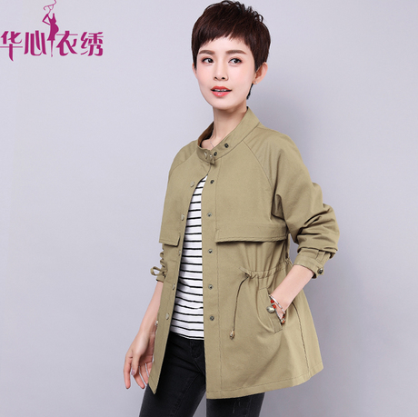 短外套女2018春季新品韩版宽松大码中年女装简约百搭休闲夹克外套商品大图