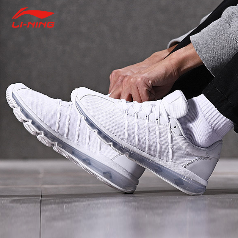 Li Ning Men's Shoe New Little White Running Shoe Casual AGCN091 Breathable Couple Durable Full Palm Air Cushion Sports Shoe