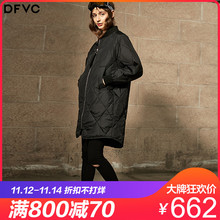 dfvc冬季韩版黑色轻薄棒球羽绒服女中长款时尚立领白鸭绒女装外套图片