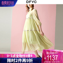 dfvc2019春季新款减龄真丝连衣裙女宽松五分袖拼接桑蚕丝裙子很仙图片