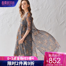 dfvc2019夏季新款小清新印花显瘦真丝连衣裙仙气大摆桑蚕丝中长裙图片