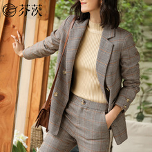 2018秋冬新款小西装格子外套女韩版女装长袖显瘦气质休闲短外套图片