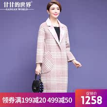 【阿尔巴卡】甘甘的世界2018时尚格子宽松大码羊驼毛双面呢大衣图片