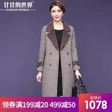 【全羊毛】甘甘的世界秋冬双面呢羊毛大衣中长款撞色格子毛呢外套图片