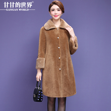 【全羊毛羊羔毛领】甘甘的世界颗粒羊剪绒大衣女中长款中年外套女图片
