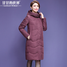 【90%白鸭绒】高领连帽中长款羽绒服女甘甘的世界新款2018冬季图片