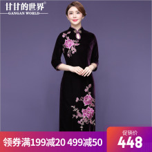 【金丝绒牡丹刺绣】金丝绒婚宴礼服甘甘的世界2018秋冬新品旗袍图片