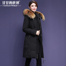 【90%白鸭绒 防风四面弹面料】修身羽绒服女中长款甘甘的世界新款图片