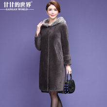 【全羊毛 水貂毛领】甘甘的世界颗粒羊剪绒大衣女2018新款中长款图片