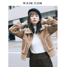 然与纯短外套女冬2018新款羊羔绒宽松加厚港风复古休闲机车外套图片
