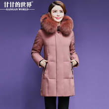【90%白鸭绒】中长款狐狸毛领羽绒服甘甘的世界冬季新款防风保暖图片